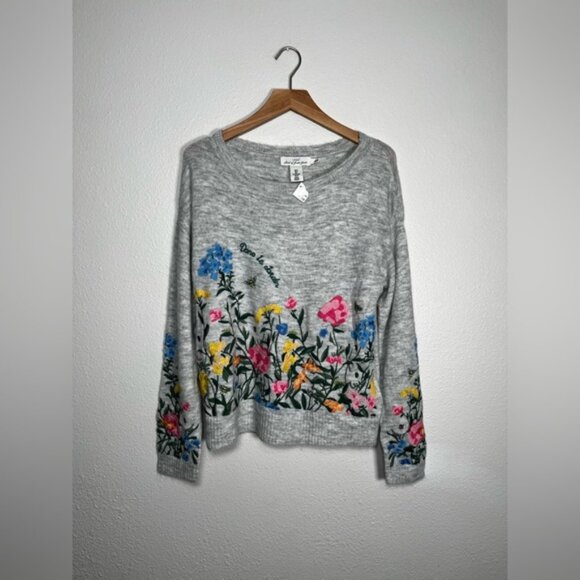 H&M Logg Gray Sweater with Vibrant Floral Design size small - Picture 1 of 5